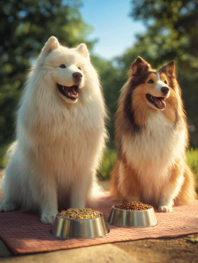 Two Dogs being feed at a luxury dog boarding kennel